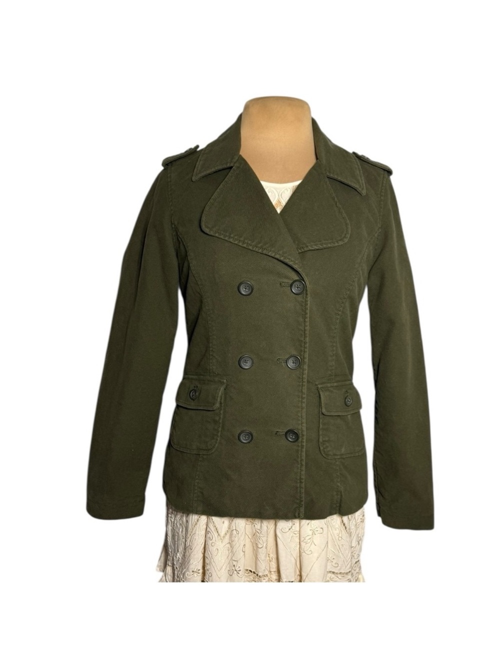 VTG Mossimo Olive Green Double Breasted Military Pea Coat Utility Jacket Y2K M - Picture 9 of 9